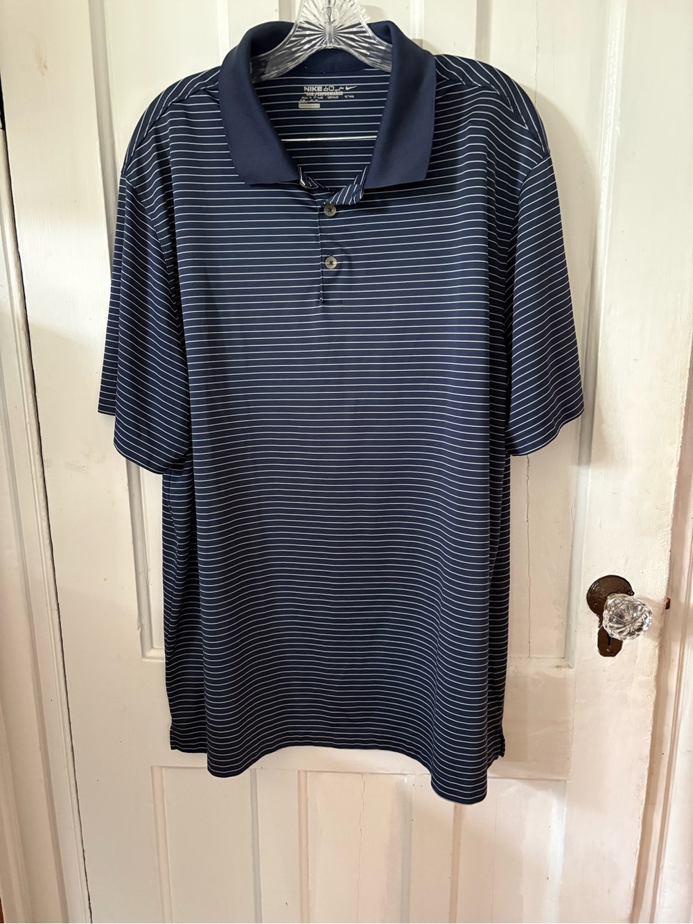 Nike Men’s Navy and White Striped Polo
